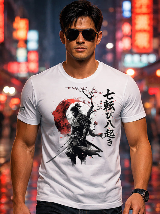 Samurai Rising — Japanese Kanji 'Fall Seven Times, Stand Up Eight'