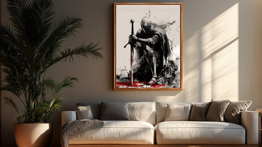 Warrior canvas wall art featuring samurai gladiator spartan knight inspired artwork, framed warrior canvas print for modern masculine decor, strength honor legacy warrior design, premium gallery wrapped canvas artwork, executive office wall decor, gym and studio wall art, bold black red warrior aesthetic, motivational warrior art by Ancestral Steel, luxury statement canvas for modern interiors.