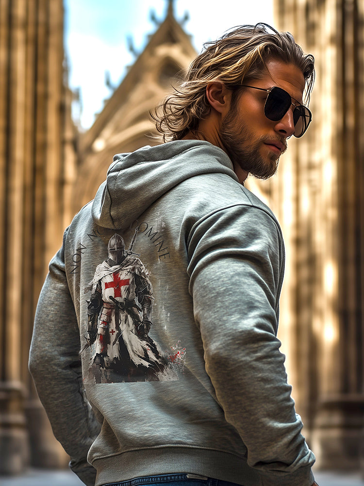 Warrior graphic zip hoodie for men, urban streetwear hoodie with warrior artwork on back, samurai gladiator spartan knight design hoodie, modern athletic fit hoodie, masculine fitness apparel, premium cotton blend zip hoodie, strength honor legacy clothing brand Ancestral Steel, stylish gym hoodie, motivational warrior fashion, casual street style hoodie for men.